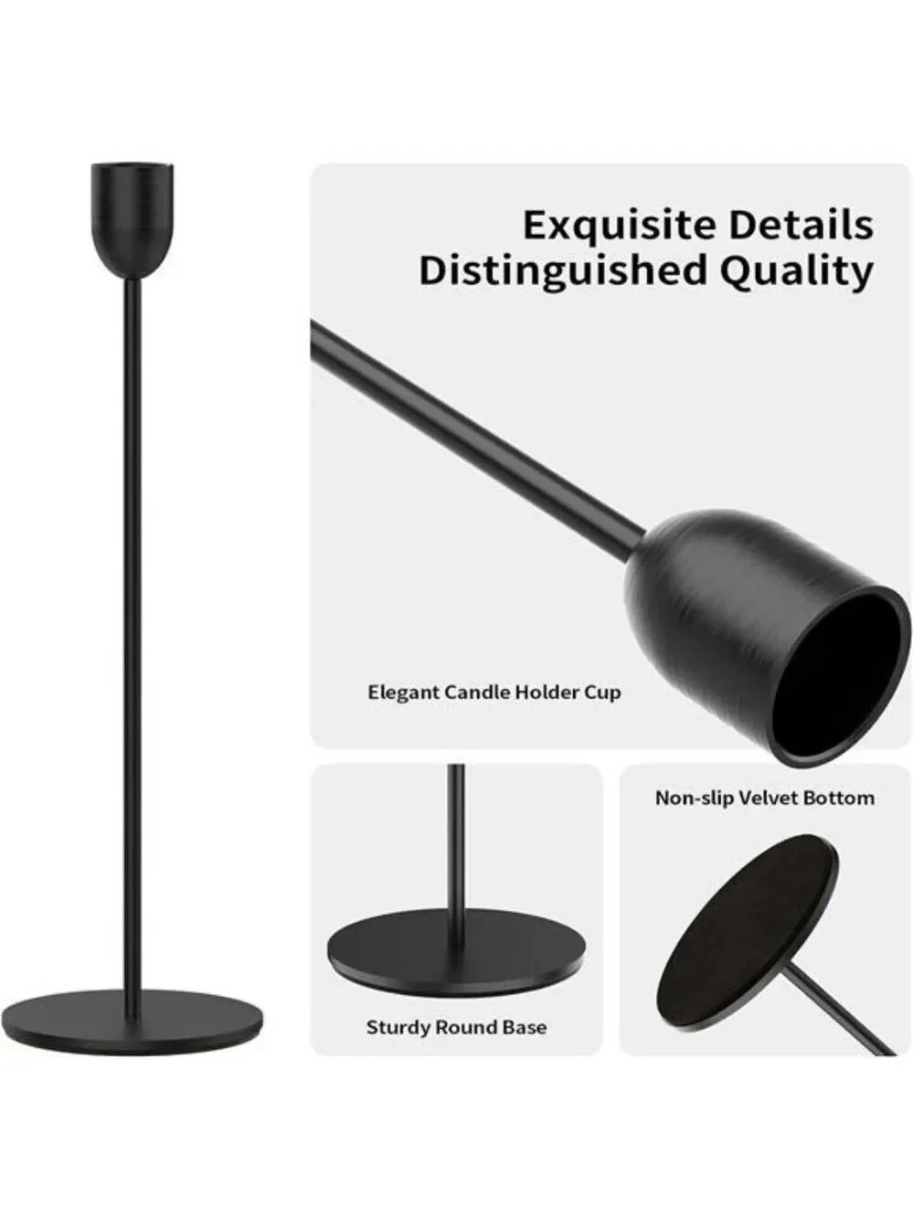 Black Metal Taper Candle Holders Set of 3 Tall Candlestick Stands Wedding Decor